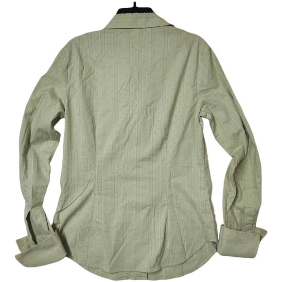 Moda Button Up Shirt Green Textured Long Sleeves Women's Medium - Picture 2 of 6